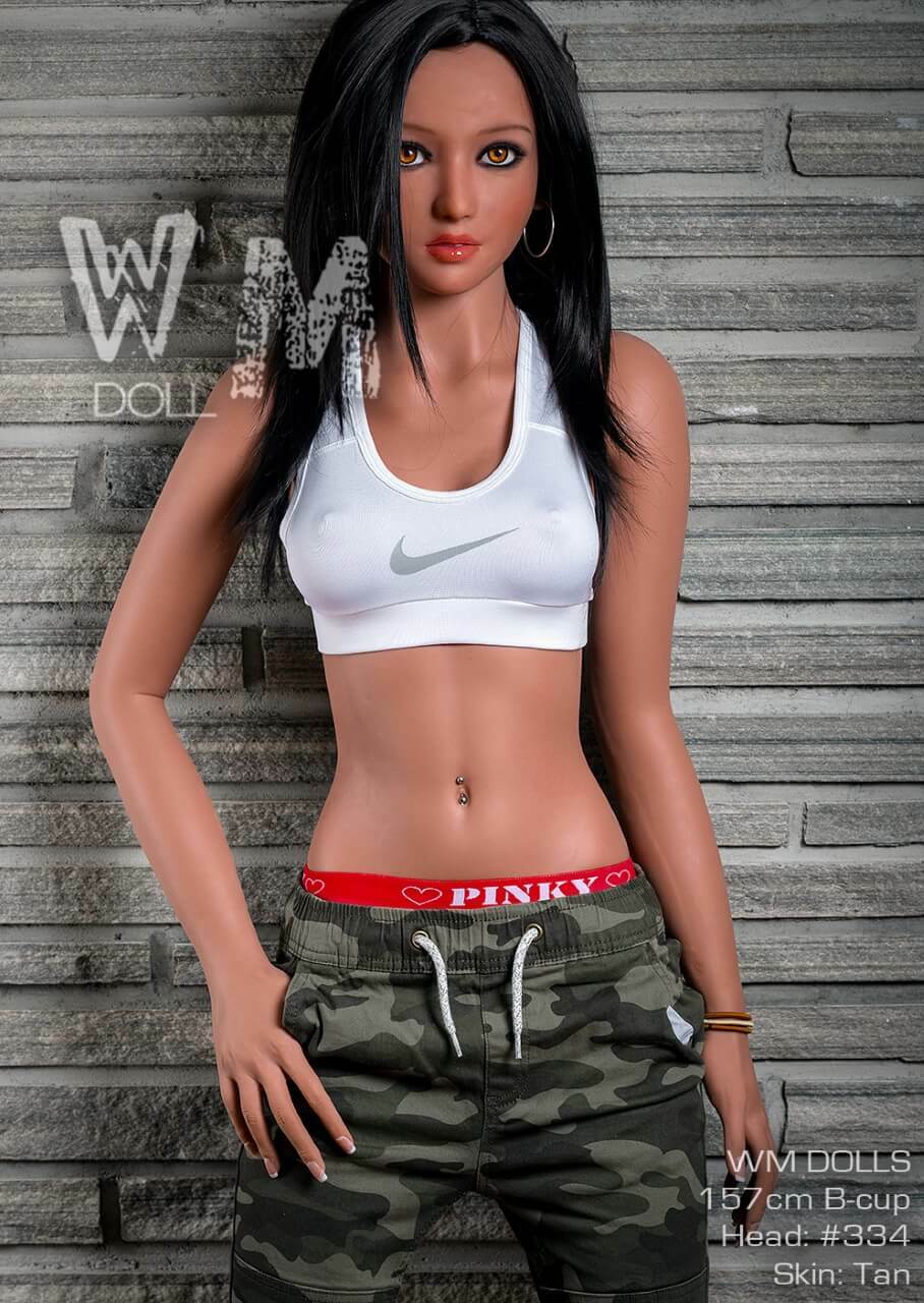 WM Dolls Estella: Lifelike Brunette Love Doll, 157cm, B-Cup, in Military Pants, Head 334